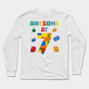 7 Year Old Building Blocks B-day Gift For Boys Kids Long Sleeve T-Shirt